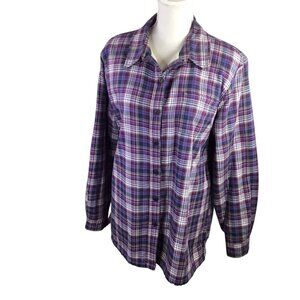 L.L. Bean Sherpa Lined Plaid Flannel Jacket Shacket Purple Women's Large Button